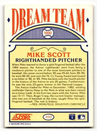 1990 Score #692 Mike Scott Houston Astros Baseball Cards EX/NM ID:54984 - Baseball Card Single