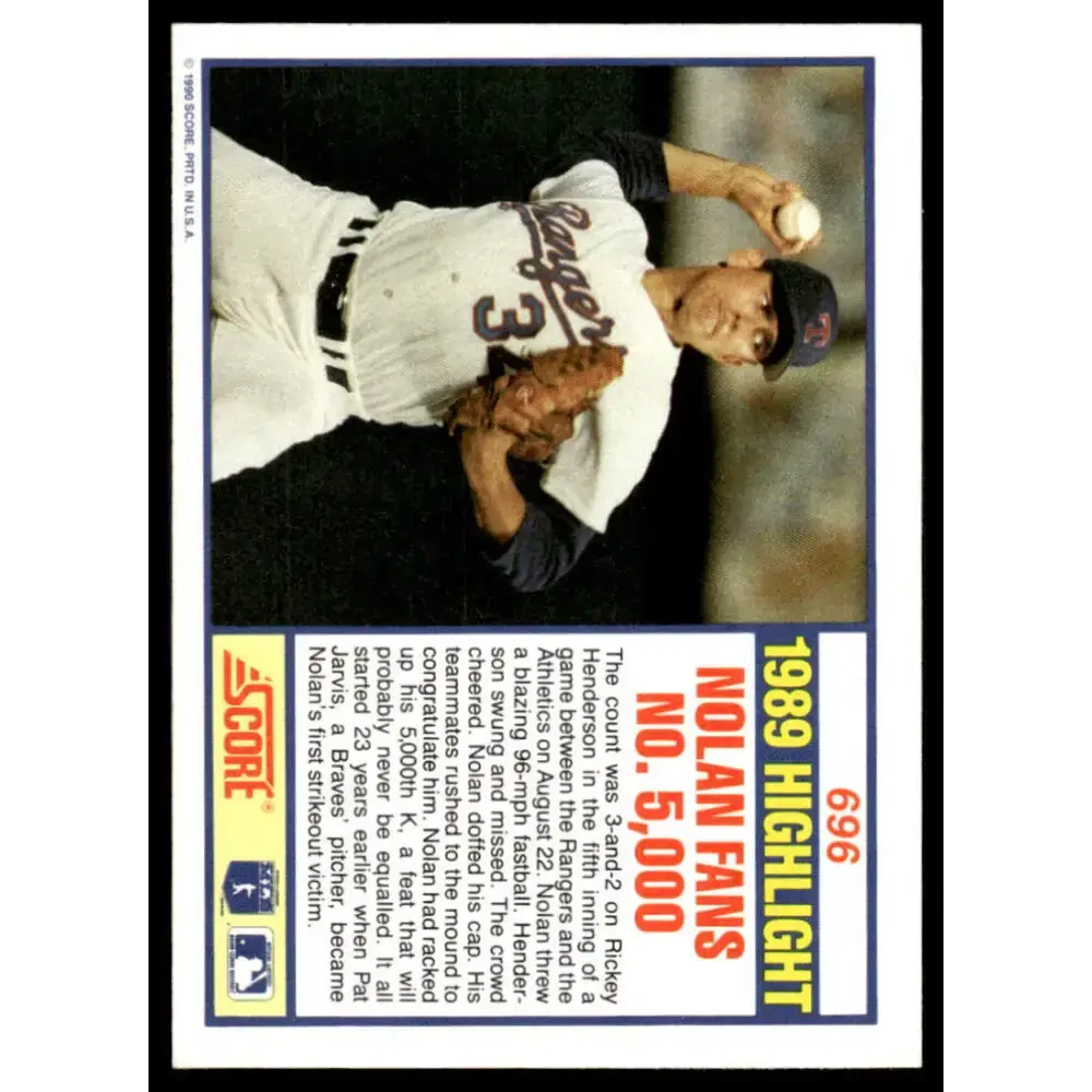 1990 Score #696 Nolan Ryan EX/NM Texas Rangers Baseball Card