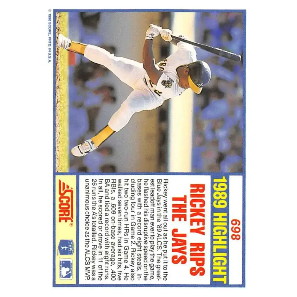 1990 Score #698 Rickey Henderson AL NM-MT Oakland Athletics Baseball Card - Baseball Card Single