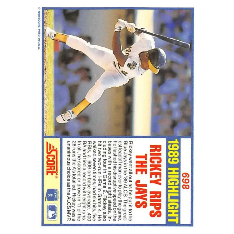1990 Score #698 Rickey Henderson AL NM-MT Oakland Athletics Baseball Card - Baseball Card Single