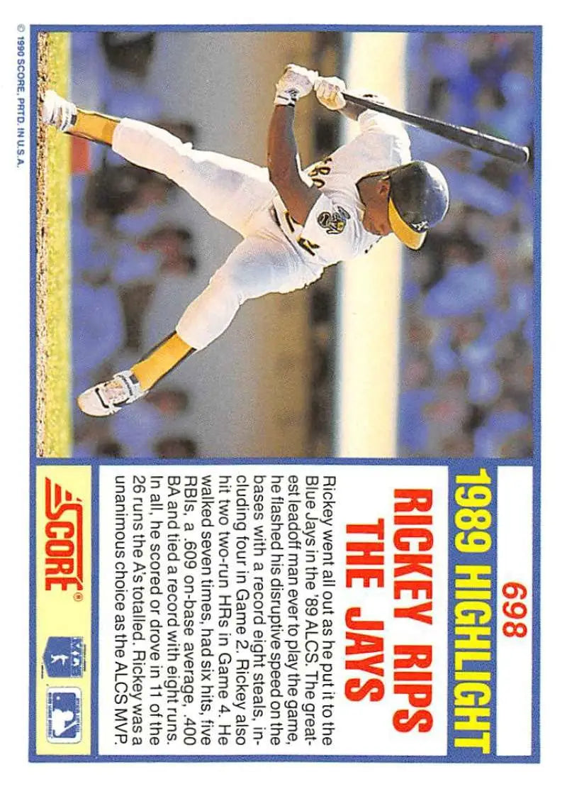 1990 Score #698 Rickey Henderson EX Excellent Oakland Athletics Baseball Card - Baseball Card Single