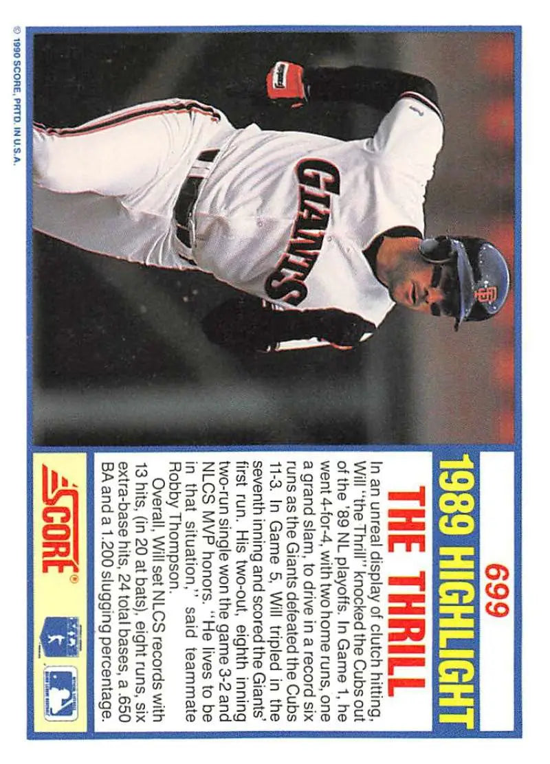 1990 Score #699 Will Clark EX Excellent San Francisco Giants Baseball Card - Baseball Card Single