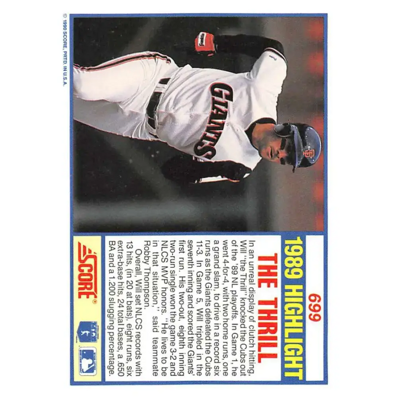 1990 Score #699 Will Clark NM-MT San Francisco Giants Baseball Card - Baseball Card Single