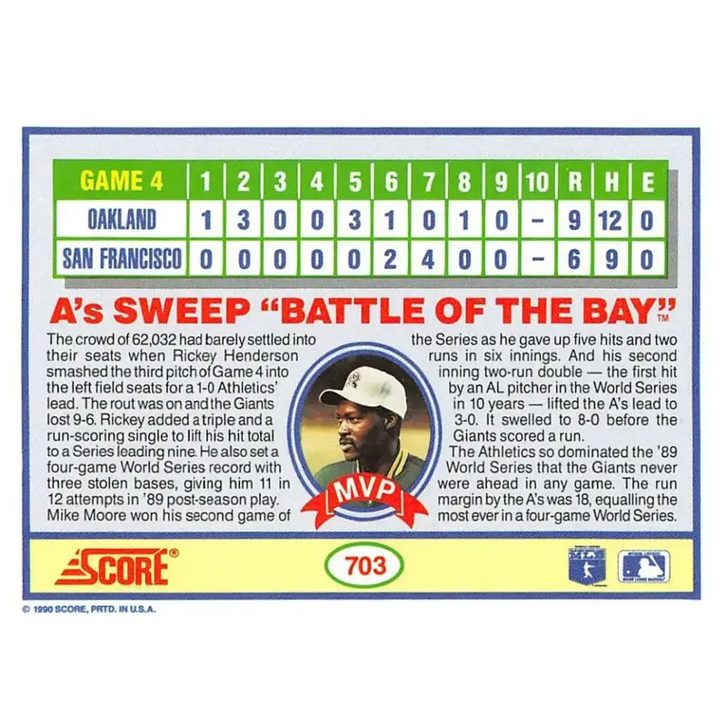 1990 Score #703 WS Game 4/Wrap-up NM-MT Oakland Athletics/San Francisco Giants Baseball Card - Baseball Card Single