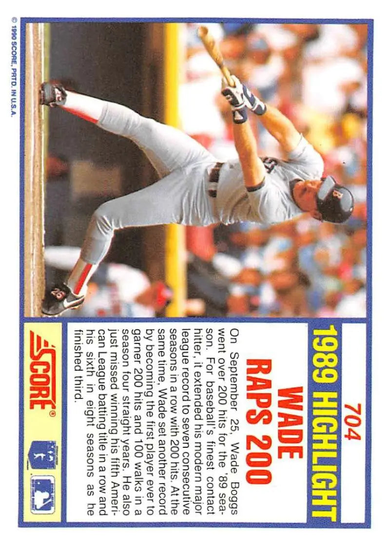 1990 Score #704 Wade Boggs EX Excellent Boston Red Sox Baseball Card - Baseball Card Single