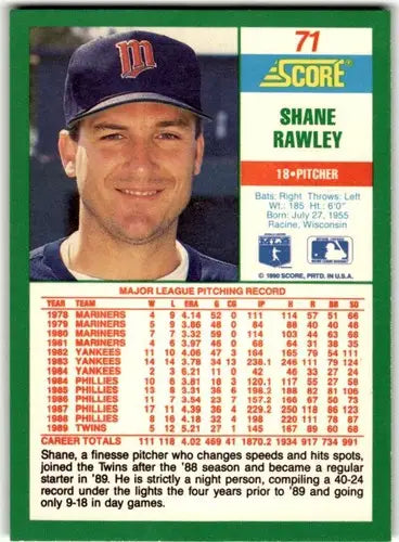 1990 Score #71 Shane Rawley ID:46729 - Baseball Card Single
