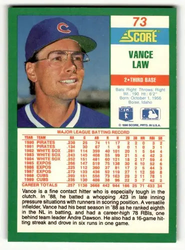 1990 Score #73 Vance Law Chicago Cubs Baseball Cards ID:52808 - Baseball Card Single