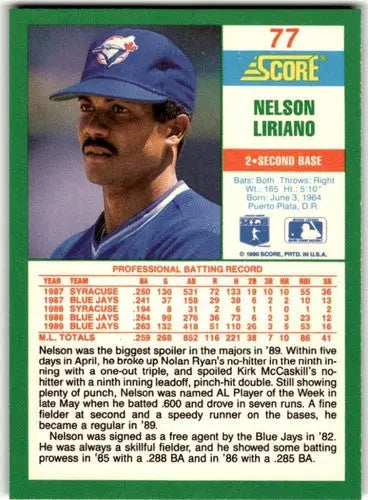 1990 Score #77 Nelson Liriano ID:46769 - Baseball Card Single