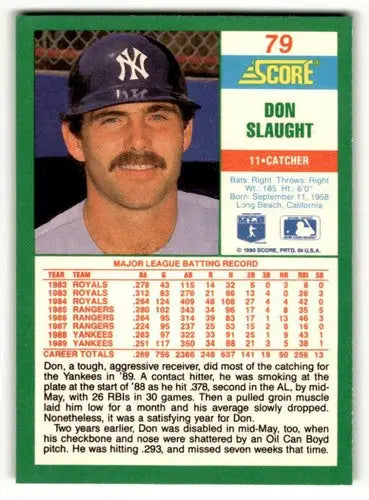 Original gloss Don Slaught Yankees baseball cards 1990 Score #79 showcasing rare detail