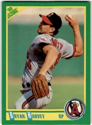Original gloss Bryan Harvey baseball card from 1990 Score set featuring Bryan Harvey and Simply Sandoval