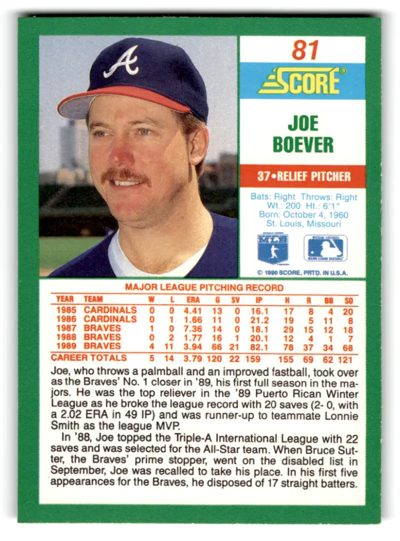 1990 Score #81 Joe Boever NM-MT Braves ID:70055 - Baseball Card Single