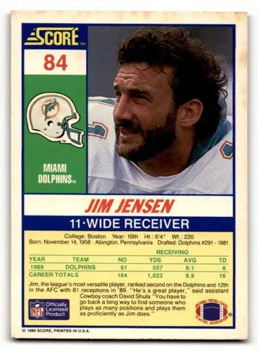 Original gloss Jim Jensen Miami Dolphins football card from 1990 Score #84