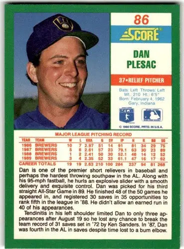 1990 Score #86 Dan Plesac ID:46763 - Baseball Card Single
