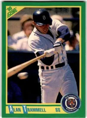 Original gloss Alan Trammell baseball card from 1990 Score #9 showcasing Simply Sandoval