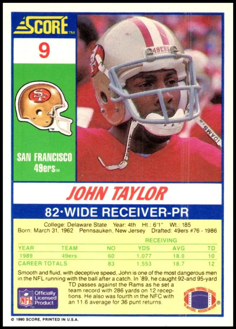 1990 Score #9 John Taylor NM-MT San Francisco 49ers Football Card - Football Card Single