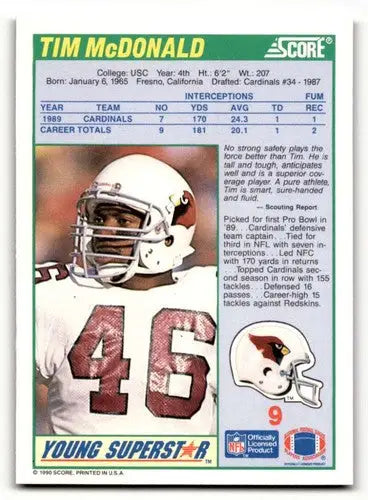 1990 Score #9 Tim McDonald Phoenix Cardinals Football Cards NM-MT ID:62188 - Football Card Single