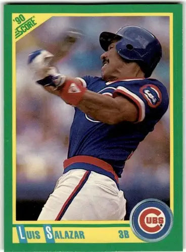 Original gloss Luis Salazar baseball card from 1990 Score #92 displayed with Simply Sandoval