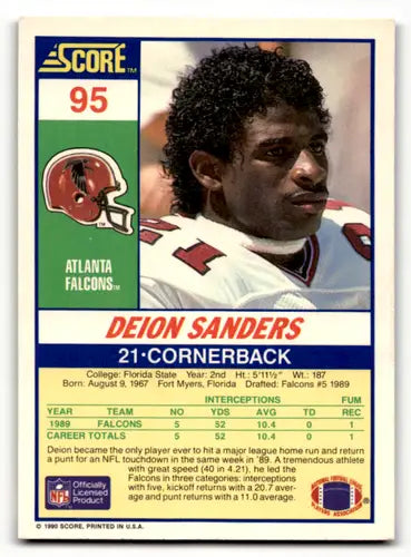 1990 Score #95 Deion Sanders NM Near Mint Falcons ID:61992 - Football Card Single