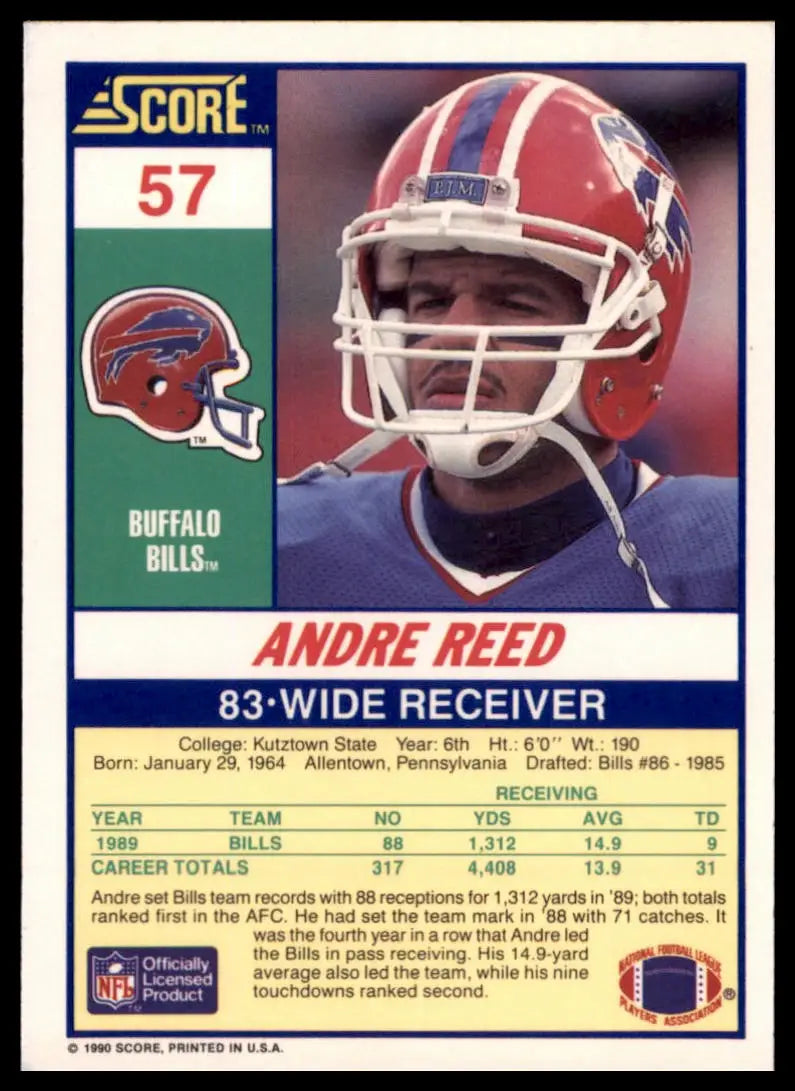1990 Score Andre Reed 57 Buffalo Bills NM - Football Card Single