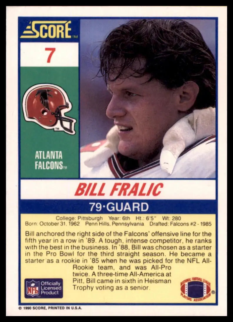 1990 Score Bill Fralic 7 Atlanta Falcons NM - Football Card Single