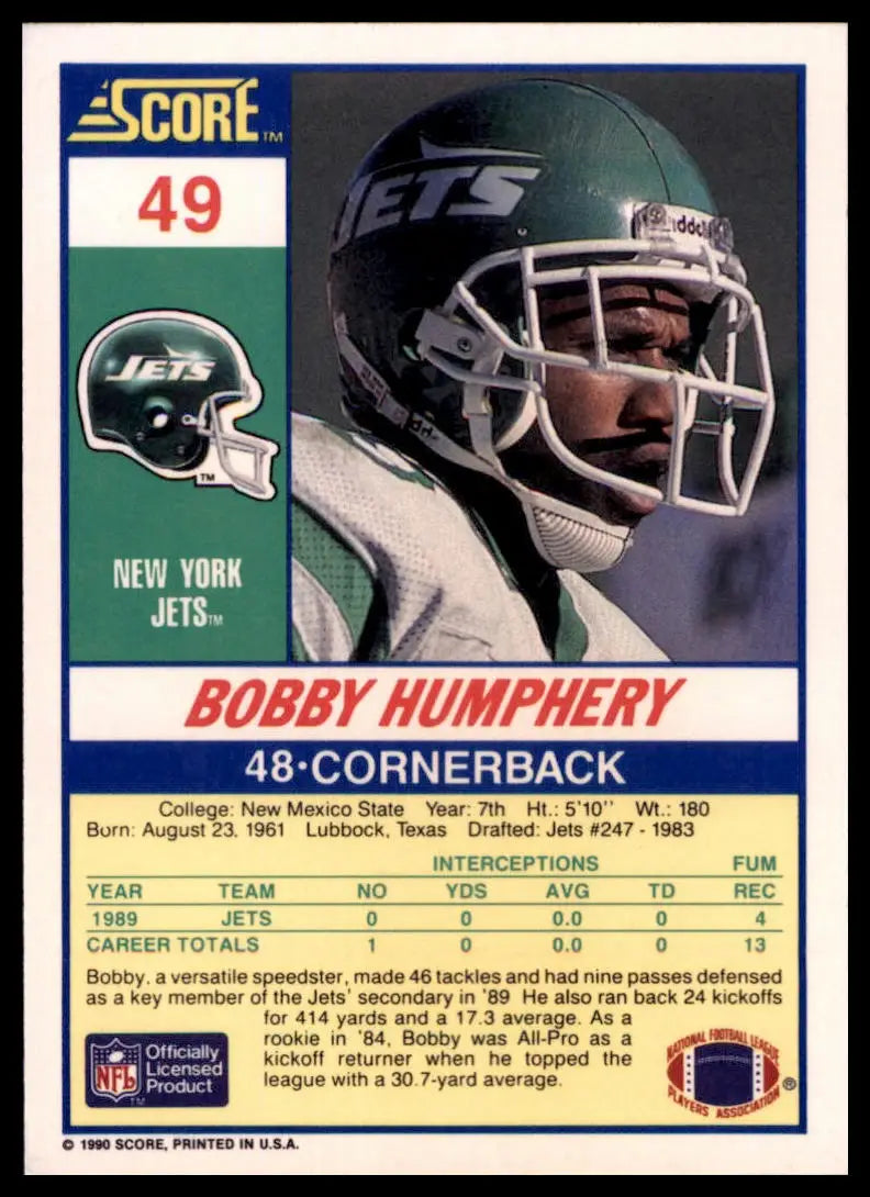 1990 Score Bobby Humphery 49 New York Jets NM - Football Card Single