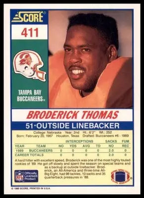 1990 Score Broderick Thomas 411 Tampa Bay Buccaneers