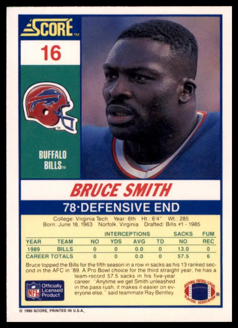1990 Score Bruce Smith 16 Buffalo Bills NM - Football Card Single