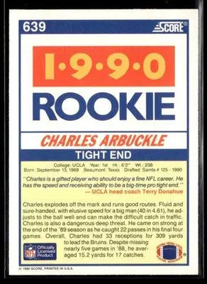 1990 Score Charles Arbuckle #639 RC UCLA Bruins - Football Card Single