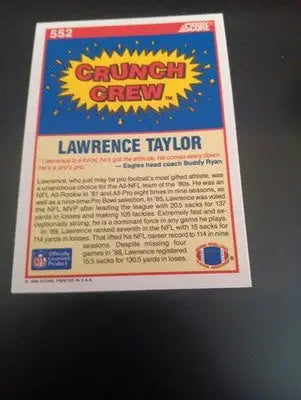 1990 Score - Crunch Crew Lawrence Taylor #552. NY Giants. NRMT+