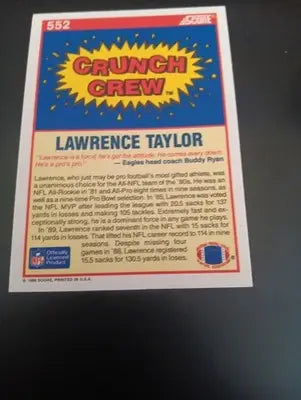 1990 Score - Crunch Crew Lawrence Taylor #552. NY Giants. NRMT+