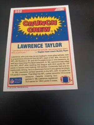 1990 Score - Crunch Crew Lawrence Taylor #552. NY Giants. NRMT+