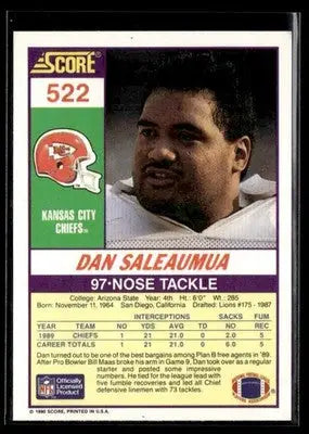 1990 Score Dan Saleaumua #522 RC Kansas City Chiefs - Football Card Single