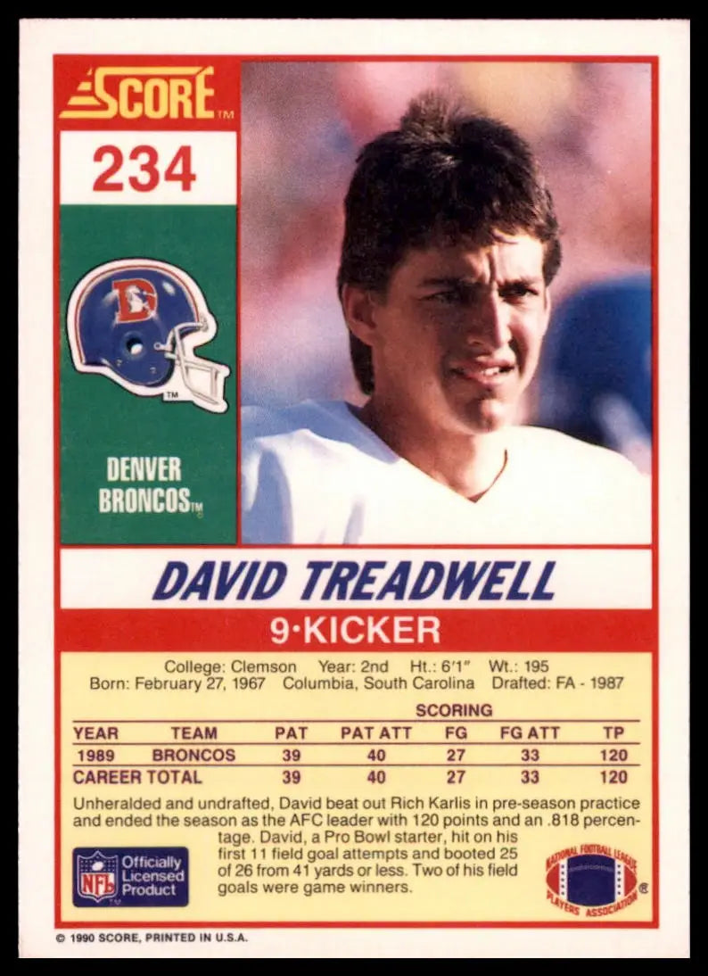 1990 Score David Treadwell 234 Denver Broncos NM - Football Card Single