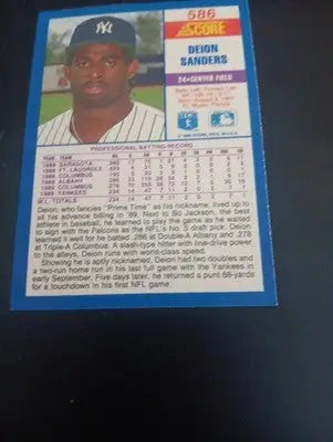 1990 Score - Deion Sanders #586 (RC). NY Yankees. EX+