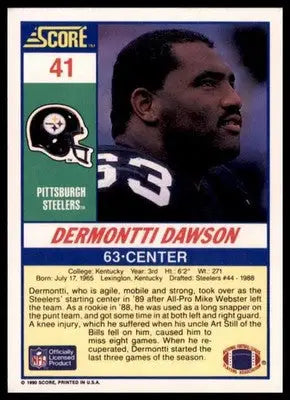1990 Score Dermontti Dawson 41 Pittsburgh Steelers NM - Football Card Single