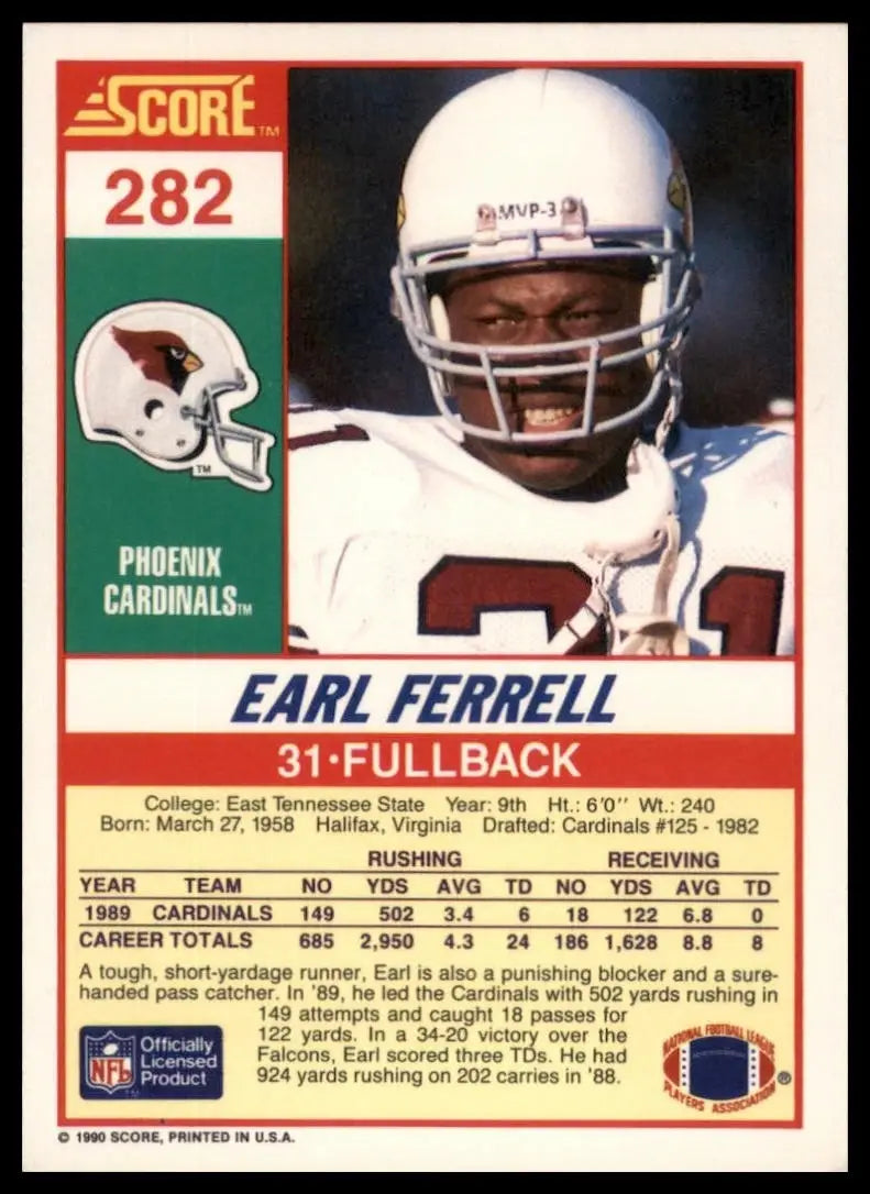 1990 Score Earl Ferrell #282 Arizona Cardinals Football Card NFL Sports