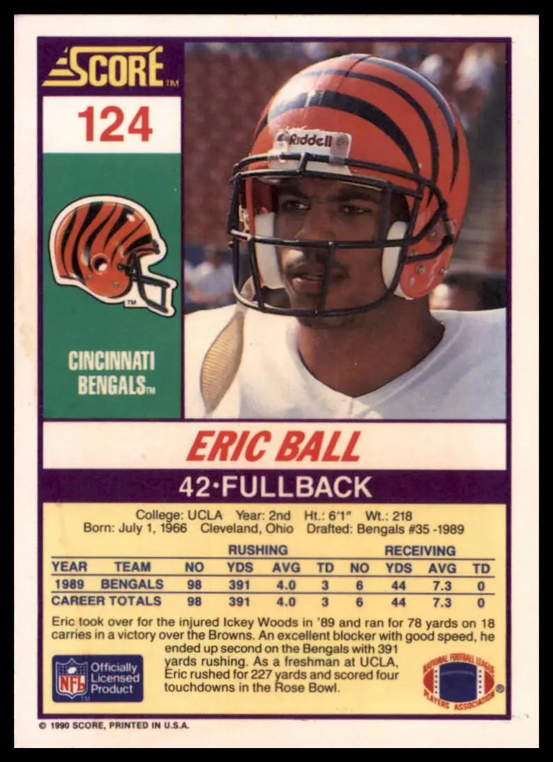1990 Score Eric Ball 124 Cincinnati Bengals NM - Football Card Single