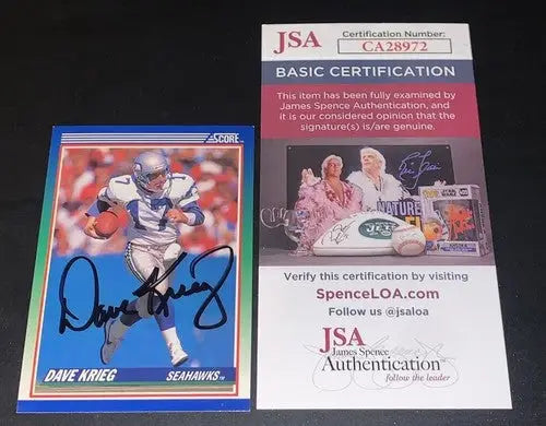 1990 Score Football #61 Dave Krieg Signed Autograph JSA Auto Seattle Seahawks QB - Football Card Single
