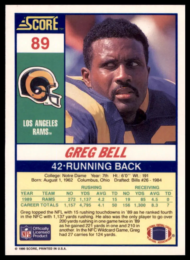 1990 Score Greg Bell 89 Los Angeles Rams NM - Football Card Single