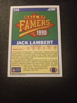 1990 Score - Hall of Famer Jack Lambert #598. Steelers. NRMT+ - Football Card Single