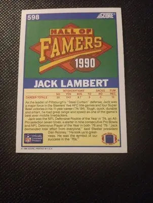 1990 Score - Hall of Famer Jack Lambert #598. Steelers. NRMT+ - Football Card Single