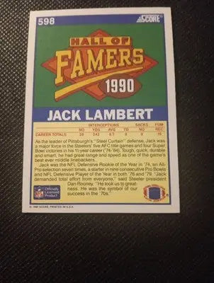 1990 Score - Hall of Famer Jack Lambert #598. Steelers. NRMT+ - Football Card Single