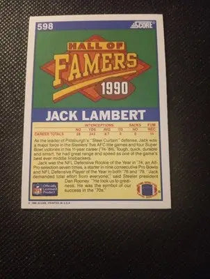 1990 Score - Hall of Famer Jack Lambert #598. Steelers. NRMT+ - Football Card Single