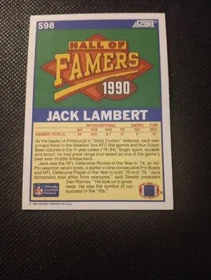 1990 Score - Hall of Famer Jack Lambert #598. Steelers. NRMT+ - Football Card Single