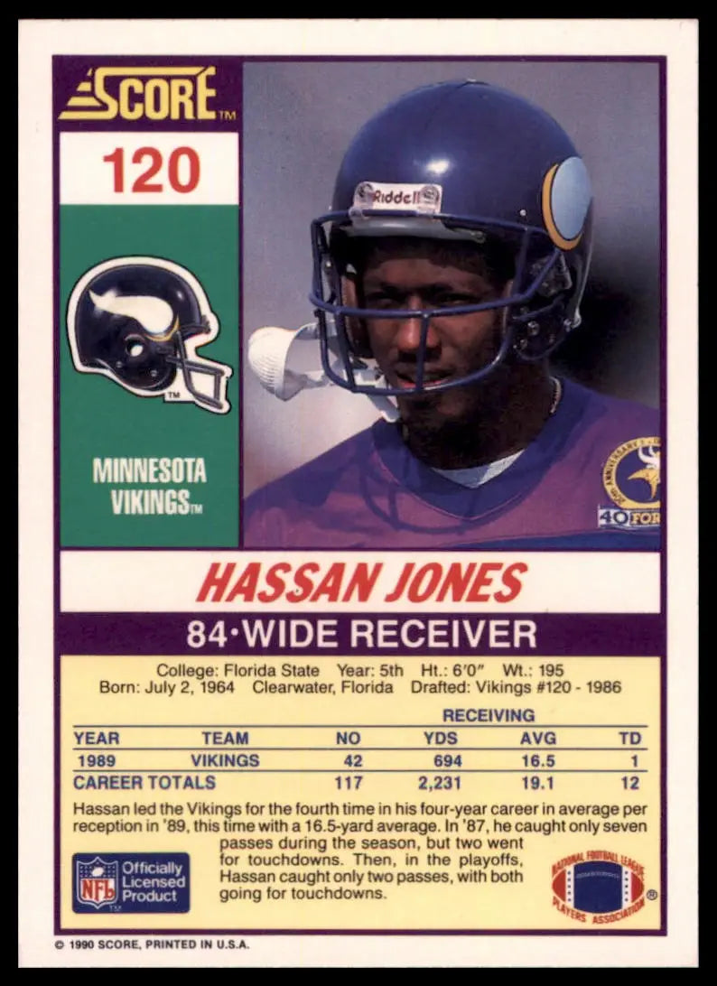 1990 Score Hassan Jones 120 Minnesota Vikings NM - Football Card Single