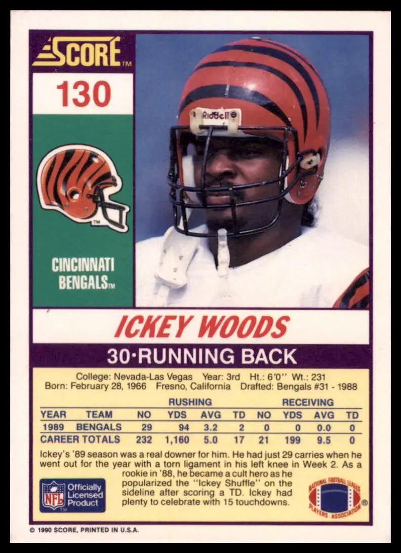 1990 Score Ickey Woods 130 Cincinnati Bengals NM - Football Card Single