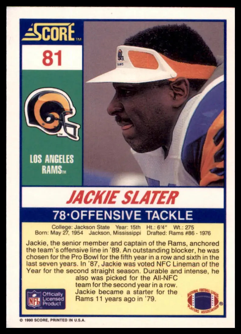 1990 Score Jackie Slater 81 Los Angeles Rams NM - Football Card Single