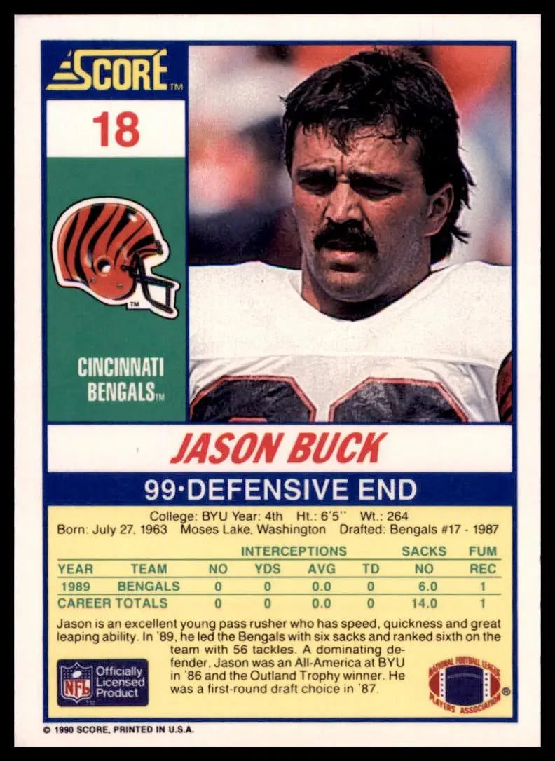 1990 Score Jason Buck 18 Cincinnati Bengals NM - Football Card Single
