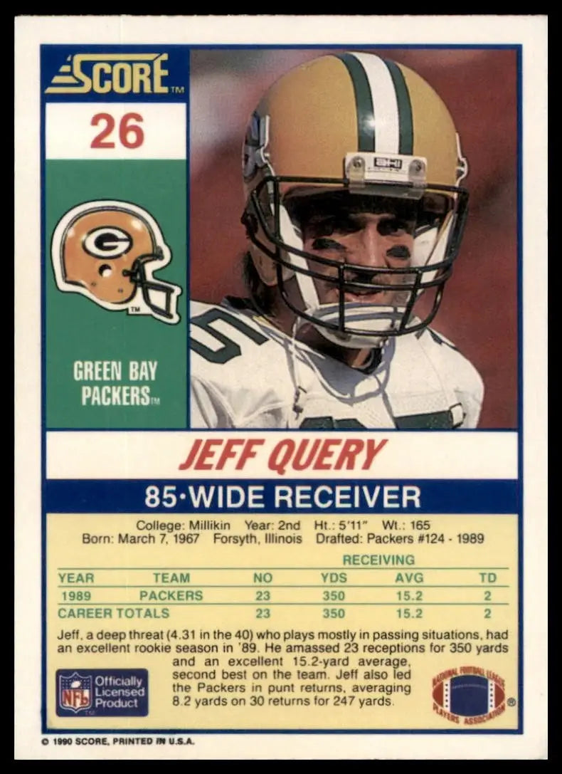1990 Score Jeff Query #26 Rookie Green Bay Packers Football Card NFL Sports - Football Card Single