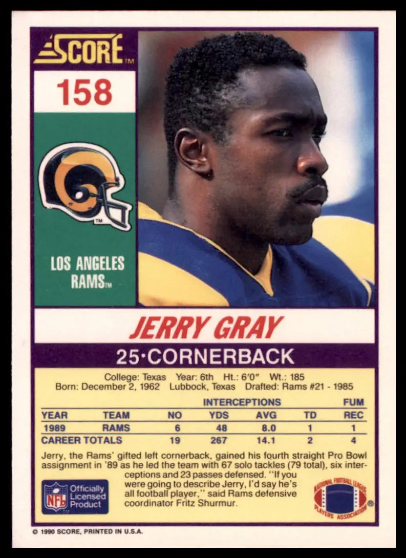 1990 Score Jerry Gray 158 Los Angeles Rams NM - Football Card Single